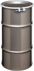 Made in USA - 16 Gallon Cylindrical Stainless Steel Open Head Drum - 27" High x 14" Diam - Benchmark Tooling