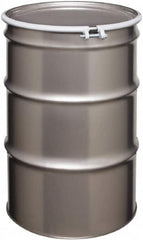 Made in USA - 55 Gallon Cylindrical Stainless Steel Open Head Drum - 33" High x 22-1/2" Diam - Benchmark Tooling