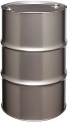 Made in USA - 55 Gallon Cylindrical Stainless Steel Tight Head Drum - 33" High x 22-1/2" Diam - Benchmark Tooling