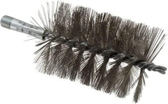 Schaefer Brush - 4-1/2" Brush Length, 3" Diam, Double Stem, Single Spiral Tube Brush - 7-1/4" Long, Stainless Steel, 1/4" NPSM Male Connection - Benchmark Tooling