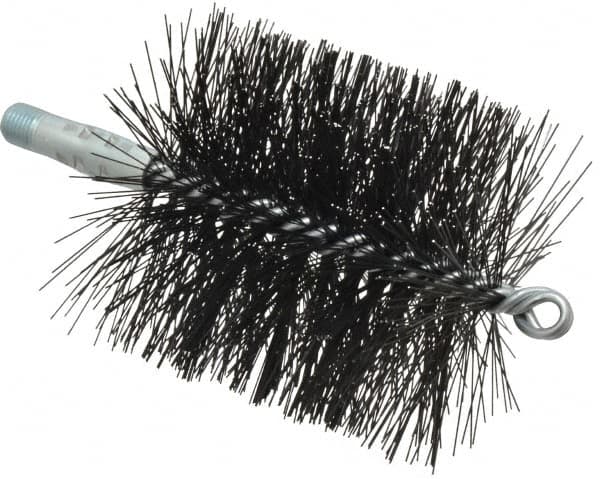 Schaefer Brush - 4-1/2" Brush Length, 4" Diam, Double Stem, Double Spiral Tube Brush - 7-1/2" Long, Tempered Steel Wire, 1/4" NPT Male Connection - Benchmark Tooling