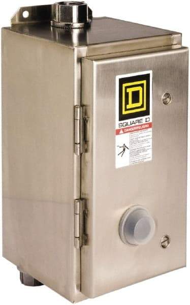 Square D - 440 Coil VAC at 50 Hz, 480 Coil VAC at 60 Hz, 18 Amp, Nonreversible Enclosed Enclosure NEMA Motor Starter - 3 Phase hp: 3 at 200 VAC, 3 at 230 VAC, 5 at 460 VAC, 5 at 575 VAC, 4x Enclosure Rating - Benchmark Tooling