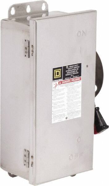 Square D - 30 Amp, 600 VAC/VDC, 3 Pole Fused Safety Switch - NEMA 12, 3, 3R, 4 & 4X, 7.5 hp at 480 VAC, 5 hp at 250 VDC (Single Phase), 20 hp at 600 VAC, 10 hp at 600 VDC (Triple Phase), 3PST Contact Form - Benchmark Tooling