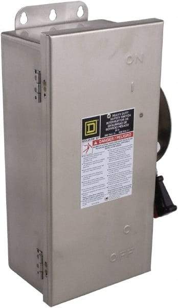 Square D - 30 Amp, 600 VAC/VDC, 3 Pole Fused Safety Switch - NEMA 12, 3, 3R, 4 & 4X, 7.5 hp at 480 VAC, 5 hp at 250 VDC (Single Phase), 20 hp at 600 VAC, 10 hp at 600 VDC (Triple Phase), 3PST Contact Form - Benchmark Tooling