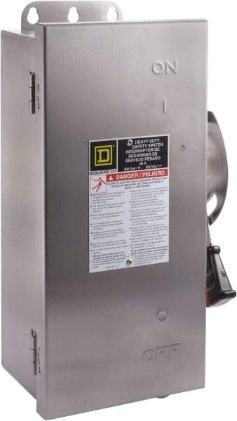 Square D - 60 Amp, 240 VAC, 250 VDC, 2 Pole Fused Safety Switch - NEMA 12, 3, 3R, 4 & 4X, 10 hp at 240 VAC, 10 hp at 250 VDC (Single Phase), 15 hp at 240 VAC, 10 hp at 250 VDC (Triple Phase), DPST Contact Form - Benchmark Tooling