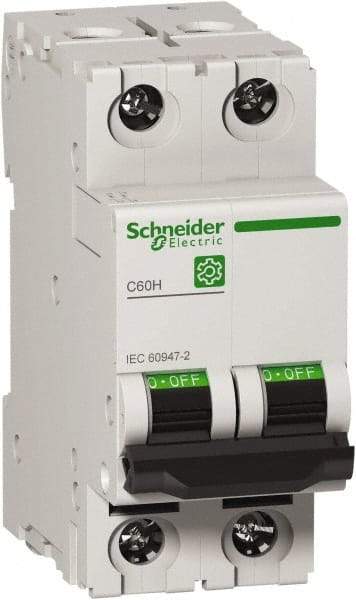 Schneider Electric - 10 Amp, 440 VAC, 2 Pole, DIN Rail Mounted Miniature Circuit Breaker - Magnetic Trip, Multiple Breaking Capacity Ratings, 18-4 AWG, 76mm Deep x 81mm High x 36mm Wide - Benchmark Tooling