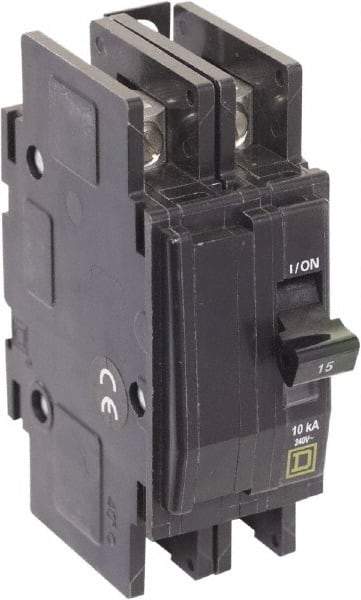 Square D - 15 Amp, 240 VAC, 2 Pole, Panel Mount Miniature Circuit Breaker - 14-2 AWG - Benchmark Tooling