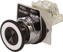 Schneider Electric - 30mm Mount Hole, Extended Mushroom Head, Pushbutton Switch with Contact Block - Round, Black Pushbutton, Maintained (MA) - Benchmark Tooling