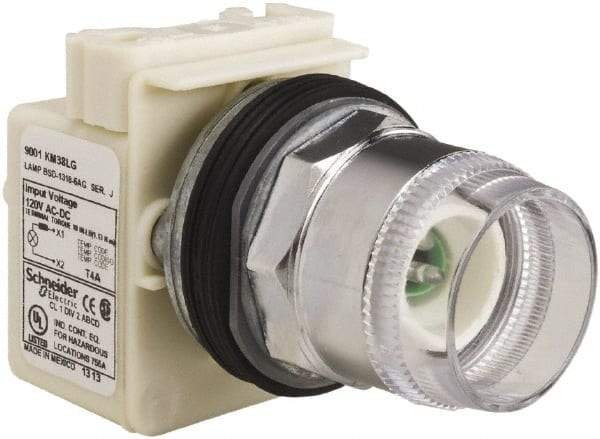 Schneider Electric - 1.18 Inch Mount Hole, Extended Straight, Pushbutton Switch Only - Round, Green Pushbutton, Illuminated, Momentary (MO), Weatherproof, Dust and Oil Resistant - Benchmark Tooling