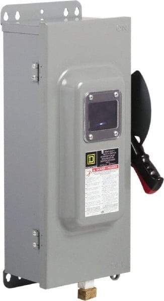 Square D - 100 Amp, 600 VAC/VDC, 3 Pole Fused Safety Switch - NEMA 12 & 3R, 30 hp at 480 VAC (Single Phase), 75 hp at 600 VAC, 50 hp at 600 VDC (Triple Phase) - Benchmark Tooling