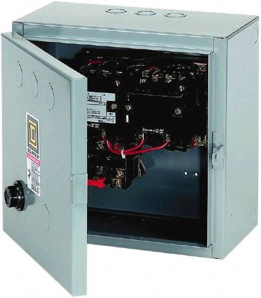 Square D - 440 Coil VAC at 50 Hz, 480 Coil VAC at 60 Hz, 9 Amp, Reversible Enclosed Enclosure NEMA Motor Starter - 3 Phase hp: 1-1/2 at 200 VAC, 1-1/2 at 230 VAC, 2 at 460 VAC, 2 at 575 VAC, 1 Enclosure Rating - Benchmark Tooling