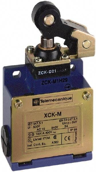 Telemecanique Sensors - DP, NC/NO, 240 VAC, Screw Terminal, Roller Plunger Actuator, General Purpose Limit Switch - IP66 IPR Rating - Benchmark Tooling