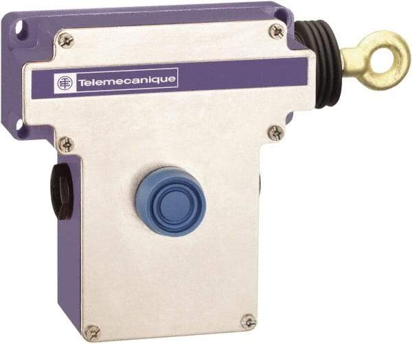 Telemecanique Sensors - 10 Amp, 2NO/2NC Configuration, Right Hand Operation, Rope Operated Limit Switch - Pushbutton Reset, Cable Pull, 300 VAC - Benchmark Tooling