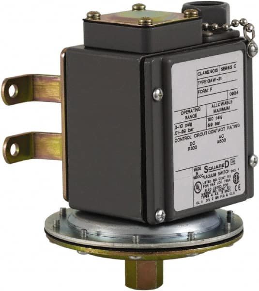 Square D - 4, 13 and 4X NEMA Rated, DPDT, 0.2 to 10 psi, Vacuum Switch Pressure and Level Switch - Adjustable Pressure, 120 VAC, 125 VDC, 240 VAC, 250 VDC, Screw Terminal - Benchmark Tooling