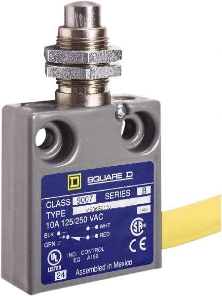 Square D - SPDT, NC/NO, 240 VAC, Prewired Terminal, Plunger Actuator, General Purpose Limit Switch - 1, 2, 4, 6, 6P NEMA Rating, IP67 IPR Rating, Panel Mount, 80 Ounce Operating Force - Benchmark Tooling