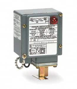 Square D - 4, 13 and 4X NEMA Rated, SPDT, 1 to 40 psi, Electromechanical Pressure and Level Switch - Fixed Pressure, 120 VAC at 6 Amp, 125 VDC at 0.22 Amp, 240 VAC at 3 Amp, 250 VDC at 0.27 Amp, 1/4 Inch Connector, Screw Terminal, For Use with 9012G - Benchmark Tooling