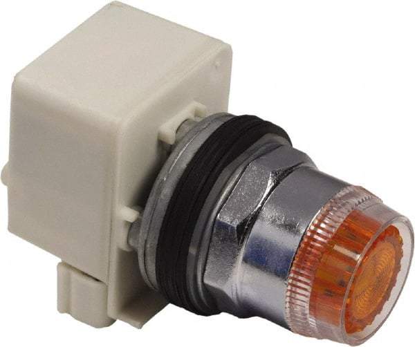 Schneider Electric - 1.18 Inch Mount Hole, Extended Straight, Pushbutton Switch Only - Round, Amber Pushbutton, Illuminated, Momentary (MO), Weatherproof, Dust and Oil Resistant - Benchmark Tooling