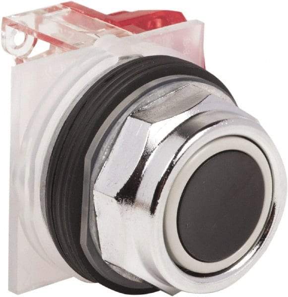 Schneider Electric - 30mm Mount Hole, Extended Straight, Pushbutton Switch with Contact Block - Black Pushbutton, Momentary (MO) - Benchmark Tooling