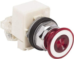 Schneider Electric - 30mm Mount Hole, Extended Straight, Pushbutton Switch with Contact Block - Red Pushbutton, Maintained (MA) - Benchmark Tooling