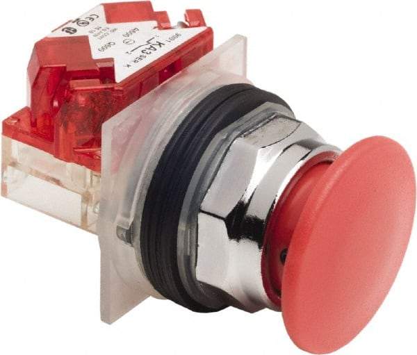 Schneider Electric - 30mm Mount Hole, Extended Mushroom Head, Pushbutton Switch Only - Round, Red Pushbutton, Nonilluminated, Maintained (MA), On-Off - Benchmark Tooling