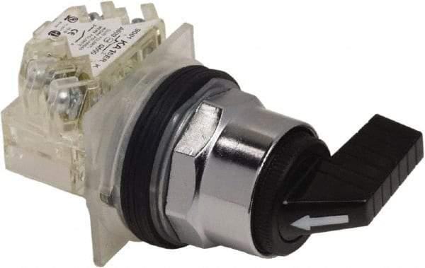 Schneider Electric - 1.18 Inch Mount Hole, 3 Position, Knob and Pushbutton Operated, Selector Switch - Black, Momentary (MO), NO/NC, Weatherproof and Dust and Oil Resistant - Benchmark Tooling