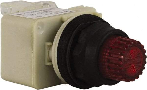 Schneider Electric - 30mm Mount Hole, Extended Straight, Pushbutton Switch with Contact Block - Red Pushbutton, Momentary (MO) - Benchmark Tooling