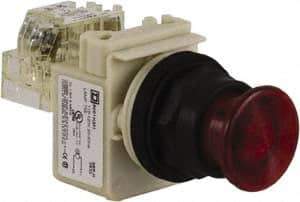 Schneider Electric - 30mm Mount Hole, Extended Straight, Pushbutton Switch with Contact Block - Red Pushbutton, Momentary (MO) - Benchmark Tooling