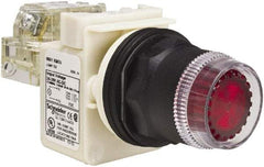 Schneider Electric - 30mm Mount Hole, Extended Straight, Pushbutton Switch with Contact Block - Red Pushbutton, Momentary (MO) - Benchmark Tooling