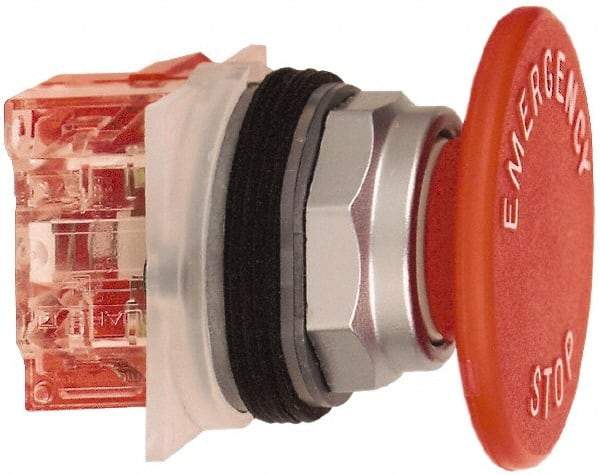 Schneider Electric - 30mm Mount Hole, Extended Straight, Pushbutton Switch with Contact Block - Red Pushbutton, Momentary (MO) - Benchmark Tooling