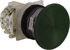 Schneider Electric - 30mm Mount Hole, Extended Straight, Pushbutton Switch with Contact Block - Green Pushbutton, Momentary (MO) - Benchmark Tooling