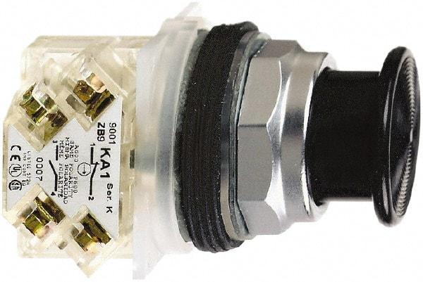 Schneider Electric - 30mm Mount Hole, Extended Straight, Pushbutton Switch with Contact Block - Black Pushbutton, Momentary (MO) - Benchmark Tooling