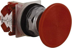 Schneider Electric - 30mm Mount Hole, Extended Straight, Pushbutton Switch with Contact Block - Red Pushbutton, Momentary (MO) - Benchmark Tooling