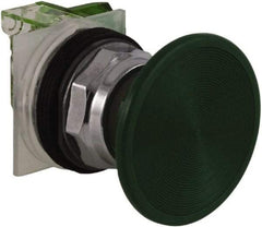 Schneider Electric - 30mm Mount Hole, Extended Straight, Pushbutton Switch with Contact Block - Green Pushbutton, Momentary (MO) - Benchmark Tooling