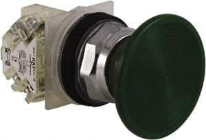 Schneider Electric - 30mm Mount Hole, Extended Straight, Pushbutton Switch with Contact Block - Green Pushbutton, Momentary (MO) - Benchmark Tooling