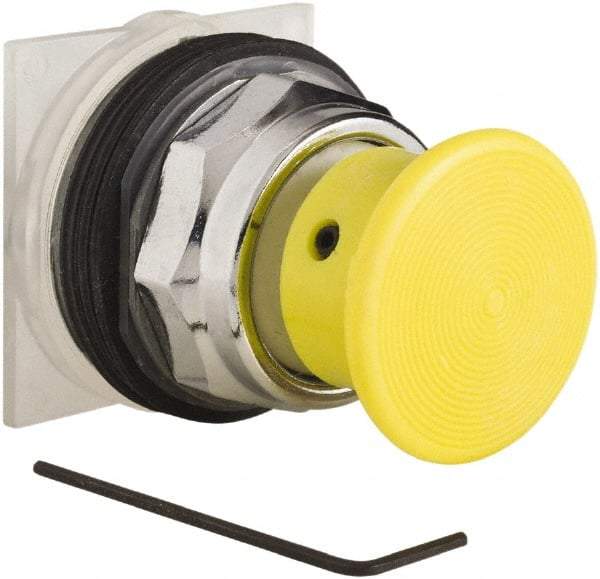 Schneider Electric - 30mm Mount Hole, Extended Straight, Pushbutton Switch Only - Yellow Pushbutton, Momentary (MO) - Benchmark Tooling