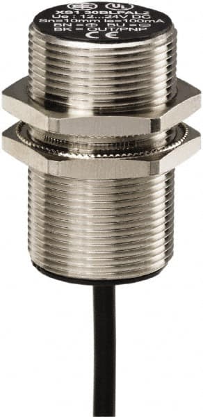 Telemecanique Sensors - PNP, 10mm Detection, Cylinder, Inductive Proximity Sensor - 3 Wires, IP67, 12 to 24 VDC, M30x1.5 Thread, 52mm Long - Benchmark Tooling