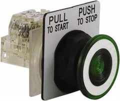 Schneider Electric - 30mm Mount Hole, Extended Straight, Pushbutton Switch with Contact Block - Green Pushbutton, Maintained (MA) - Benchmark Tooling