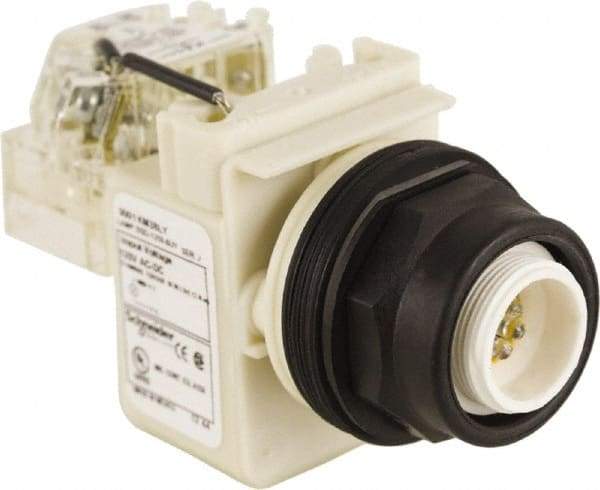 Schneider Electric - 120 V Yellow Lens LED Pilot Light - Round Lens, Screw Clamp Connector, 54mm OAL x 42mm Wide, Vibration Resistant - Benchmark Tooling