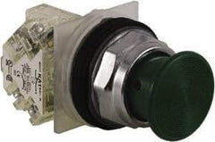 Schneider Electric - 30mm Mount Hole, Extended Straight, Pushbutton Switch with Contact Block - Green Pushbutton, Momentary (MO) - Benchmark Tooling