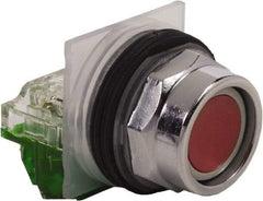 Schneider Electric - 30mm Mount Hole, Extended Straight, Pushbutton Switch with Contact Block - Red Pushbutton, Momentary (MO) - Benchmark Tooling