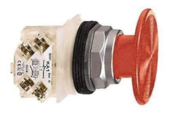 Schneider Electric - 30mm Mount Hole, Extended Mushroom Head, Pushbutton Switch with Contact Block - Round, Red Pushbutton, Momentary (MO) - Benchmark Tooling