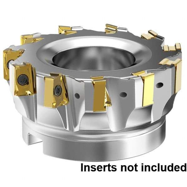 Kennametal - 9 Inserts, 3" Cut Diam, 1" Arbor Diam, 15.5mm Max Depth of Cut, Indexable Square-Shoulder Face Mill - 0° Lead Angle, 1-3/4" High, LNGU15T608SRGE Insert Compatibility, Through Coolant, Series MILL 4-15 - Benchmark Tooling
