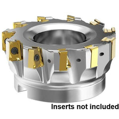Kennametal - 9 Inserts, 3" Cut Diam, 1" Arbor Diam, 15.5mm Max Depth of Cut, Indexable Square-Shoulder Face Mill - 0° Lead Angle, 1-3/4" High, LNGU15T608SRGE Insert Compatibility, Through Coolant, Series MILL 4-15 - Benchmark Tooling