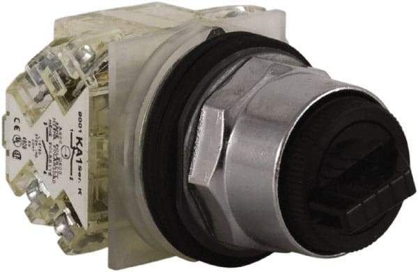 Schneider Electric - 1.18 Inch Mount Hole, 3 Position, Knob and Pushbutton Operated, Selector Switch - Black, Maintained (MA), 2NO/2NC, Weatherproof and Dust and Oil Resistant - Benchmark Tooling