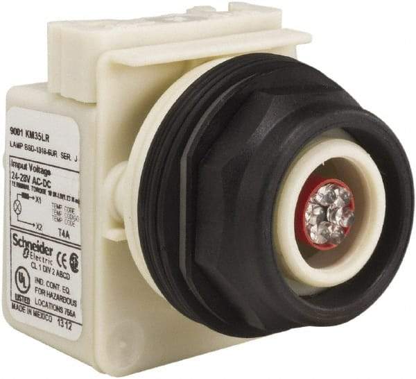 Schneider Electric - 28 V Red Lens LED Pilot Light - Round Lens, Screw Clamp Connector, 54mm OAL x 42mm Wide, Vibration Resistant - Benchmark Tooling