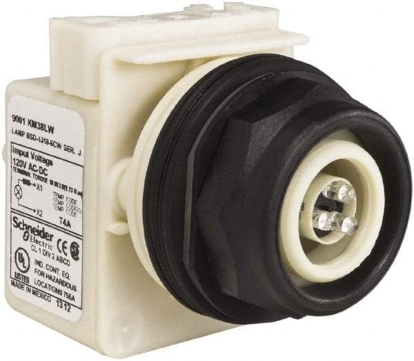 Schneider Electric - 120 V White Lens LED Pilot Light - Round Lens, Screw Clamp Connector, 54mm OAL x 42mm Wide, Vibration Resistant - Benchmark Tooling