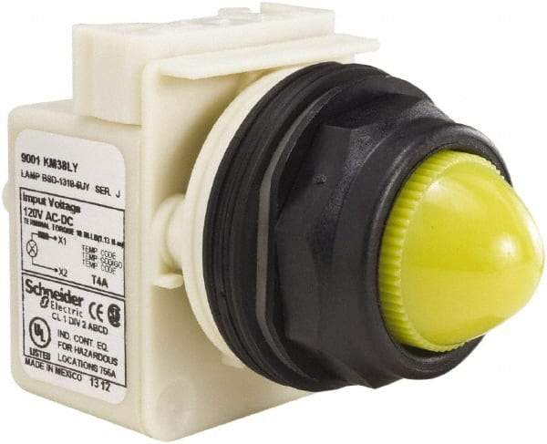 Schneider Electric - 120 V Yellow Lens LED Indicating Light - Round Lens, Screw Clamp Connector, Corrosion Resistant, Dust Resistant, Oil Resistant - Benchmark Tooling