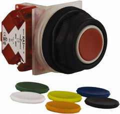 Schneider Electric - 30mm Mount Hole, Extended Straight, Pushbutton Switch with Contact Block - Multicolored Pushbutton, Momentary (MO) - Benchmark Tooling