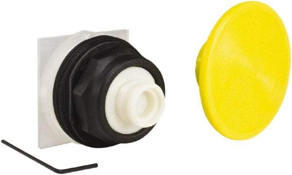 Schneider Electric - 30mm Mount Hole, Extended Mushroom Head, Pushbutton Switch Only - Round, Yellow Pushbutton, Momentary (MO) - Benchmark Tooling