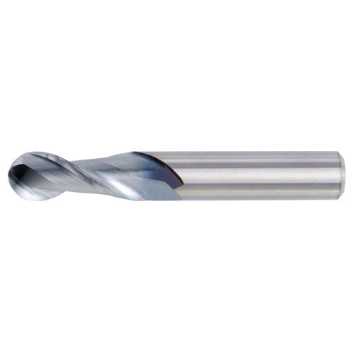 1/8″ Dia. × 1/8″ Shank × 1/2″ DOC × 2″ OAL, Carbide Uncoated, 2 Flute, CW|37° Helix, Round, Ballnose End Mill